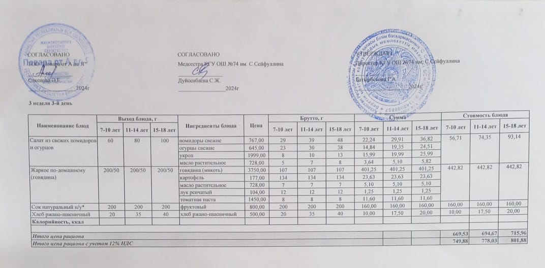 Мәзір/Меню 19.02.2025