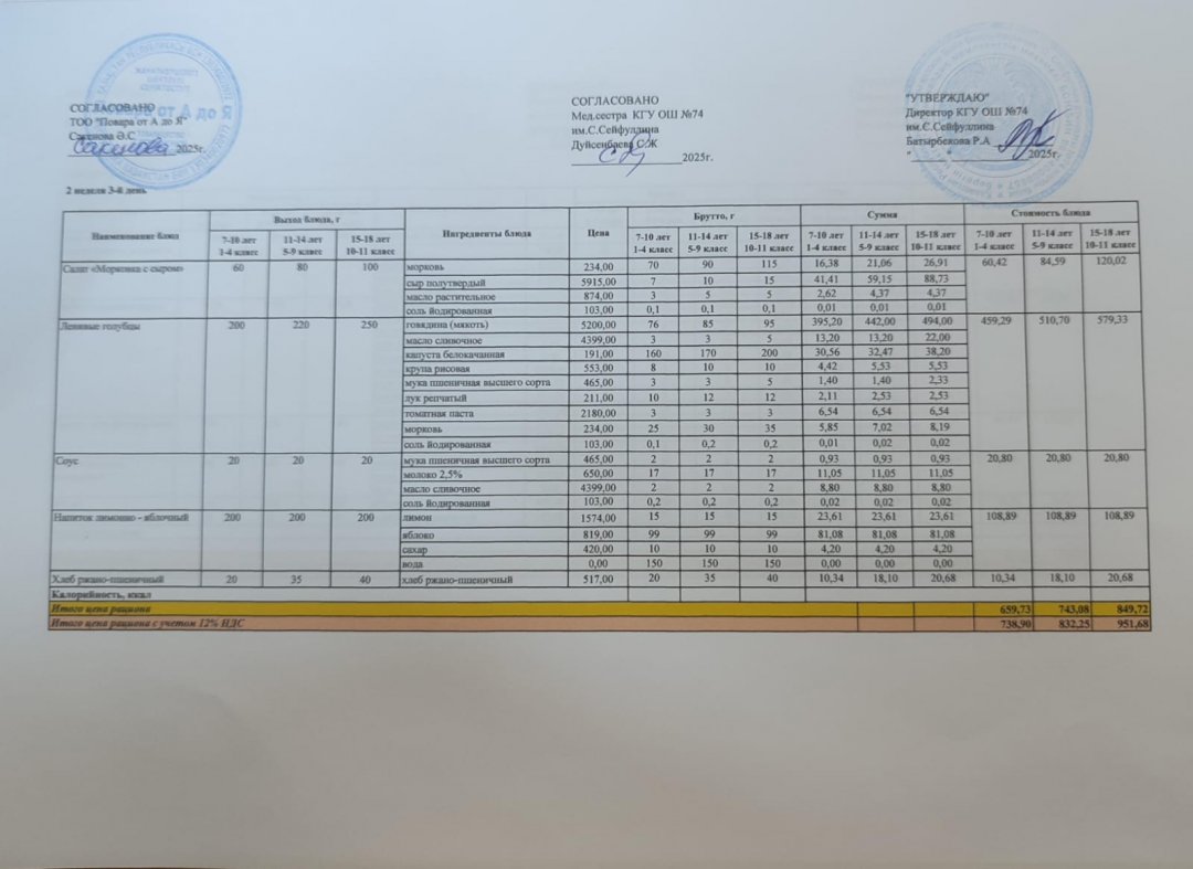 Мәзір/Меню 10.09.2025